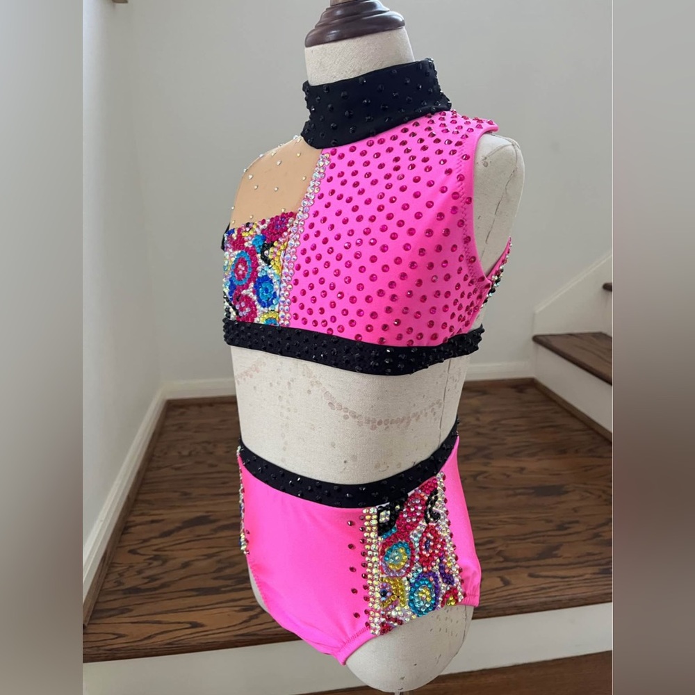 Child 10/12 - Brand New Custom Two Piece Pink & Black Jazz Dance Costume